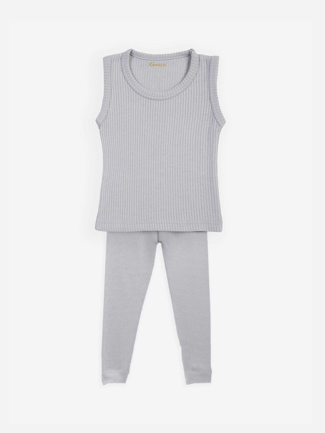 kanvin boys grey solid ribbed thermal set