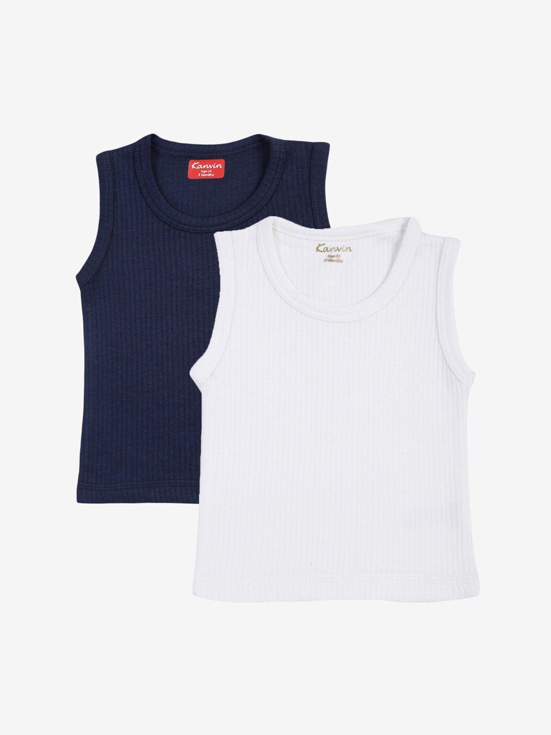 kanvin boys navy blue and white pack of 2 solid thermal tops