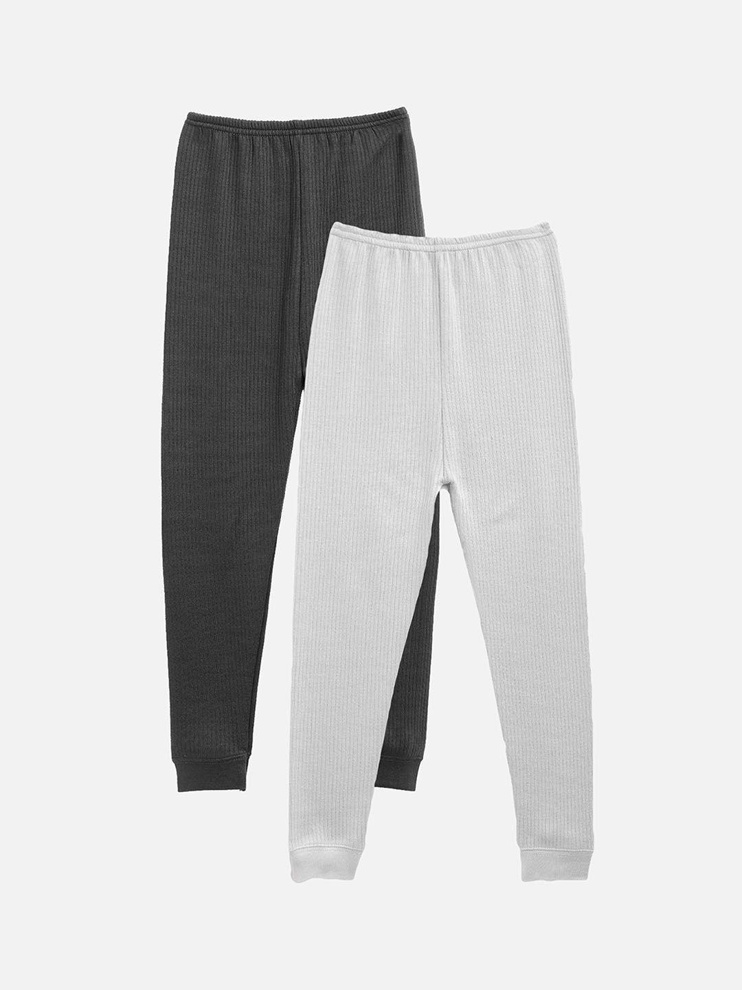 kanvin boys pack of 2 chacoal & grey solid thermal bottoms