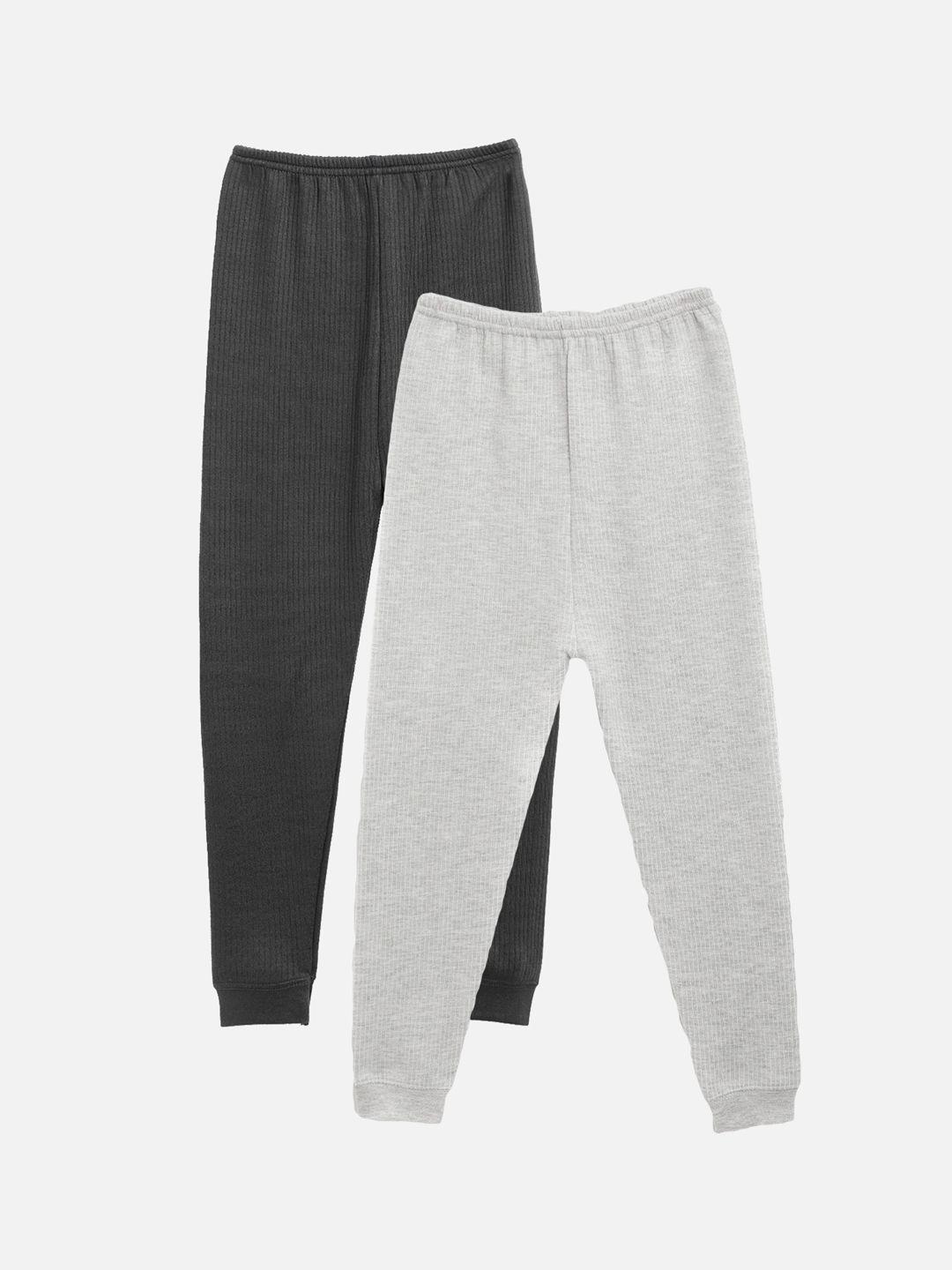 kanvin boys pack of 2 charcoal & grey solid thermal bottoms