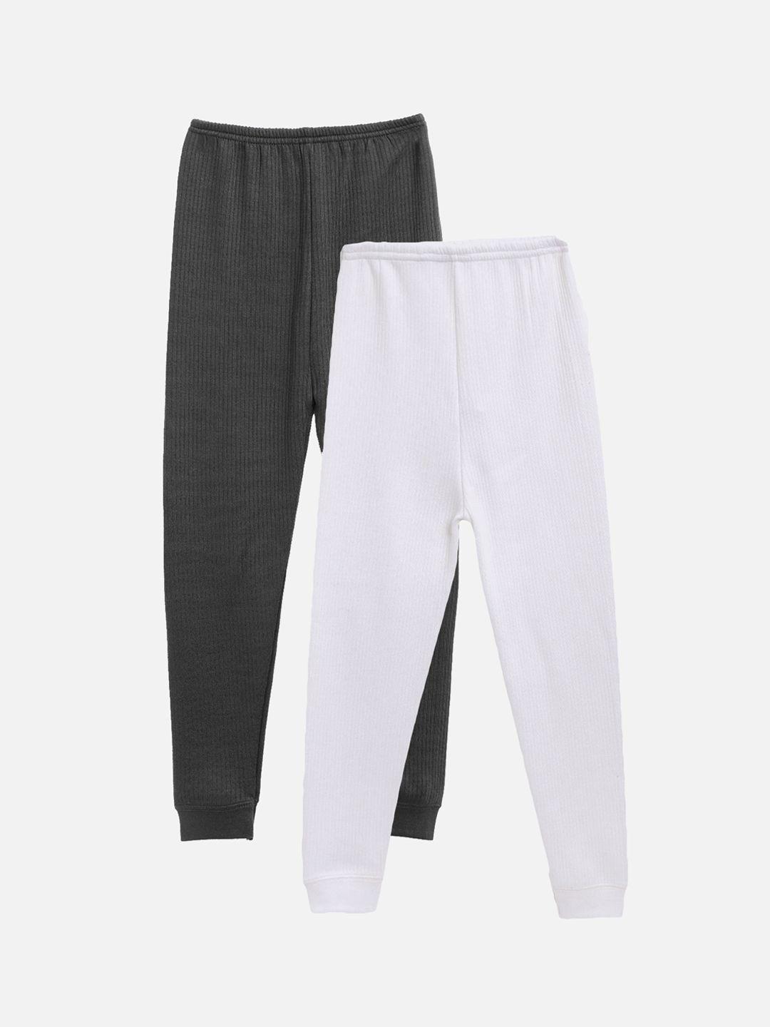 kanvin boys pack of 2 charcoal & white solid thermal bottoms