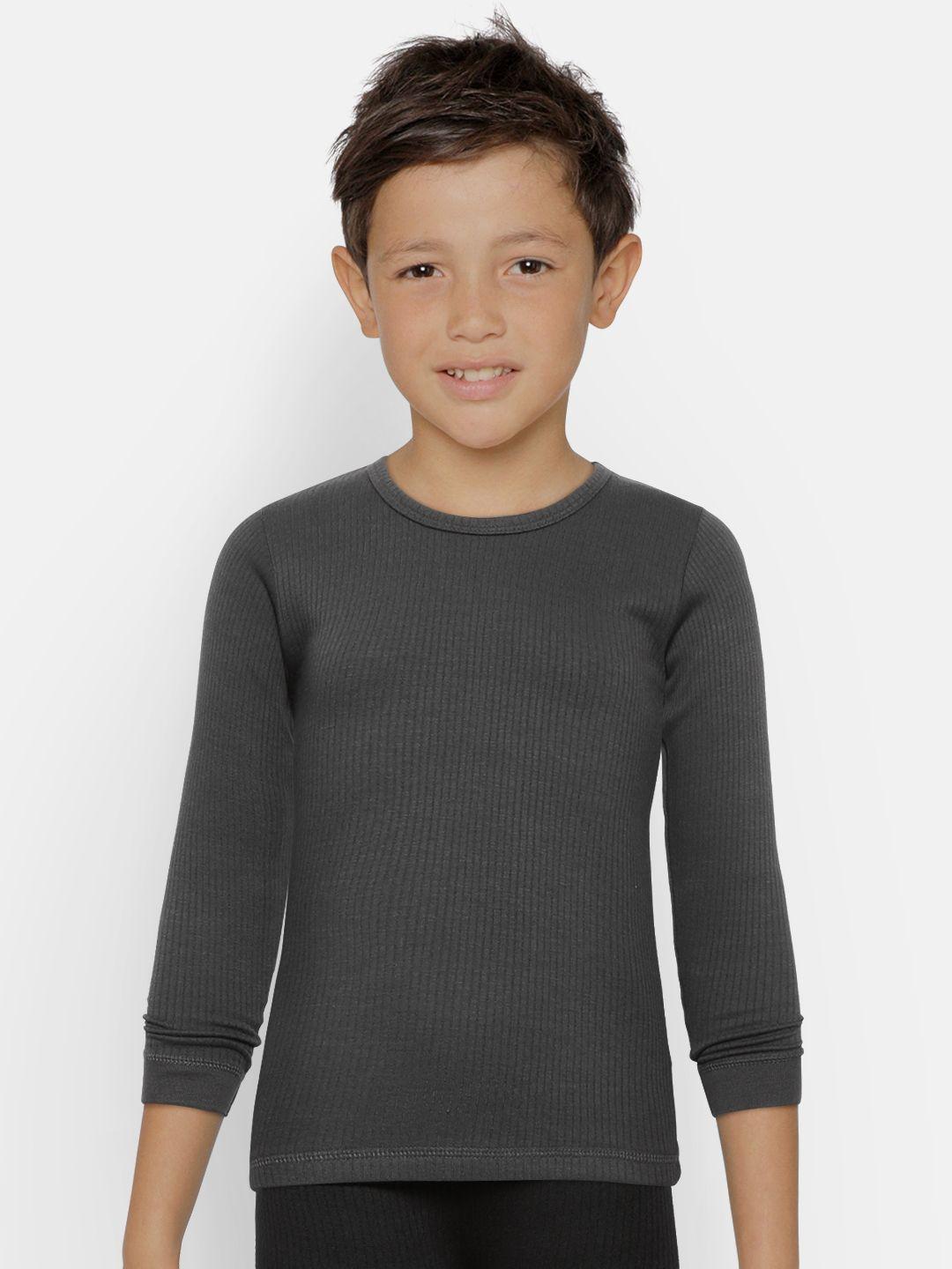 kanvin boys pack of 2 charcoal grey ribbed thermal t-shirts