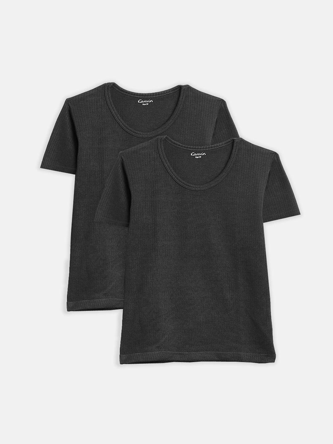 kanvin boys pack of 2 charcoal grey solid thermal top