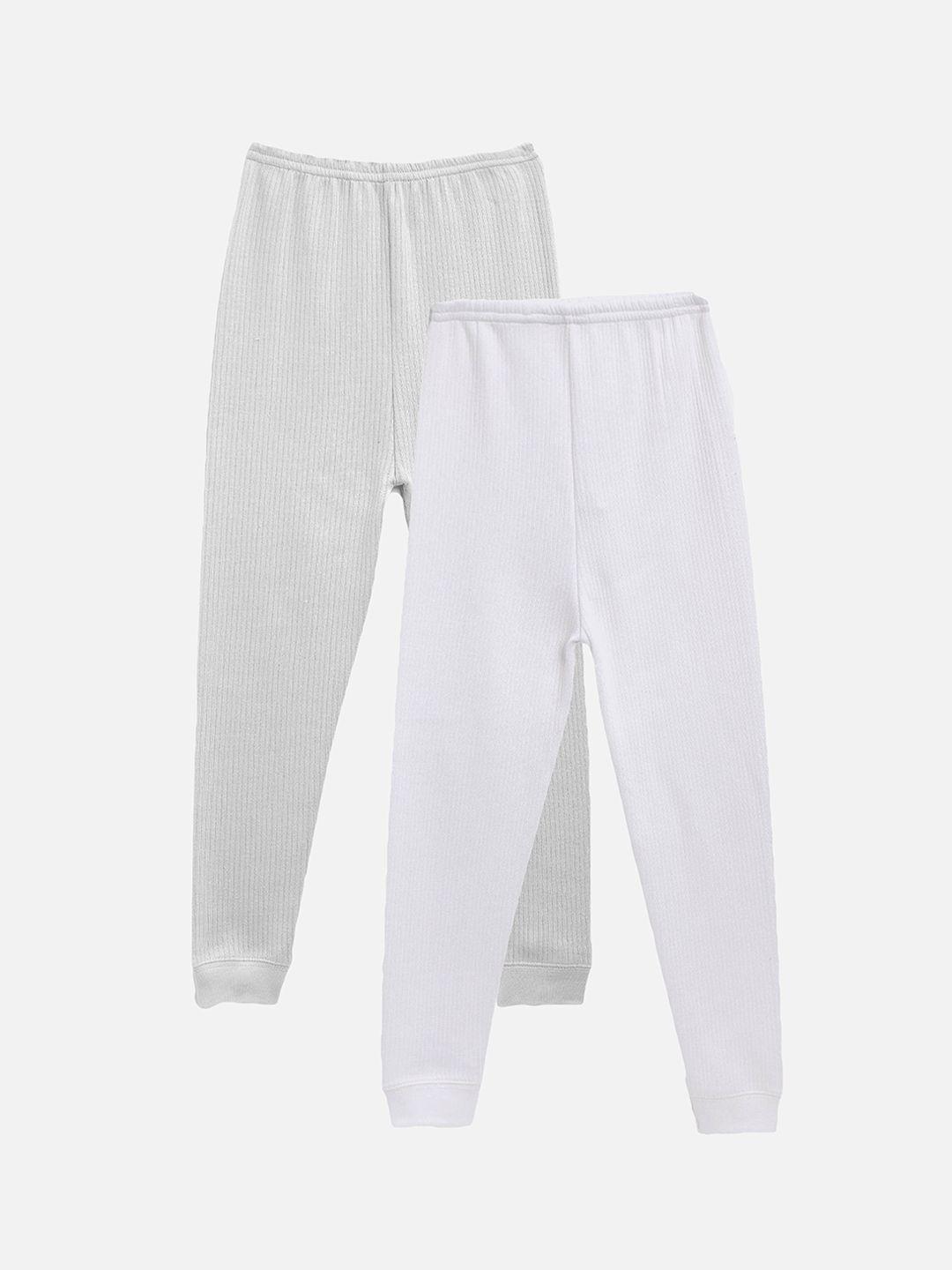 kanvin boys pack of 2 grey & white solid thermal bottoms
