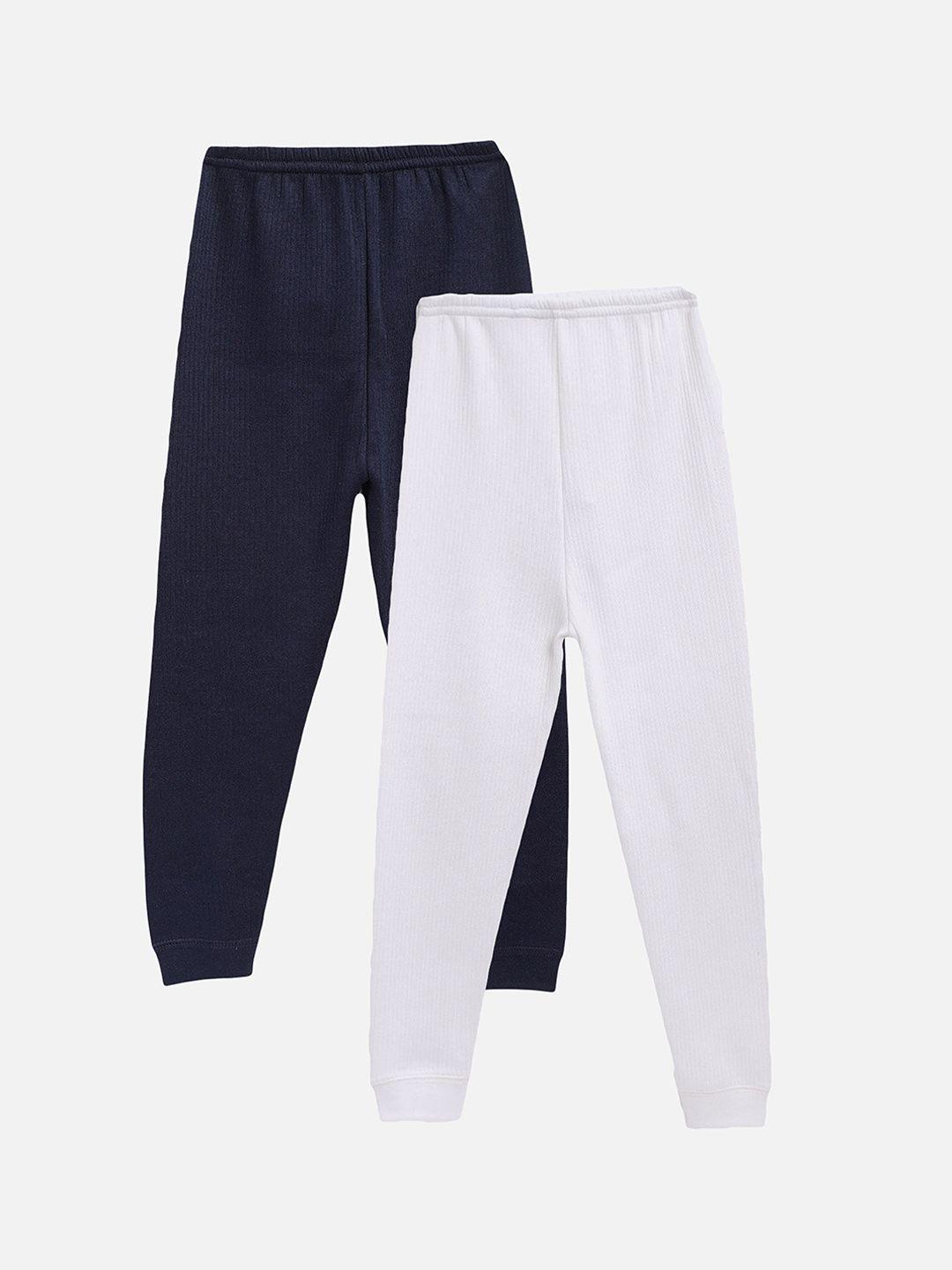kanvin boys pack of 2 navy blue & white thermal bottoms