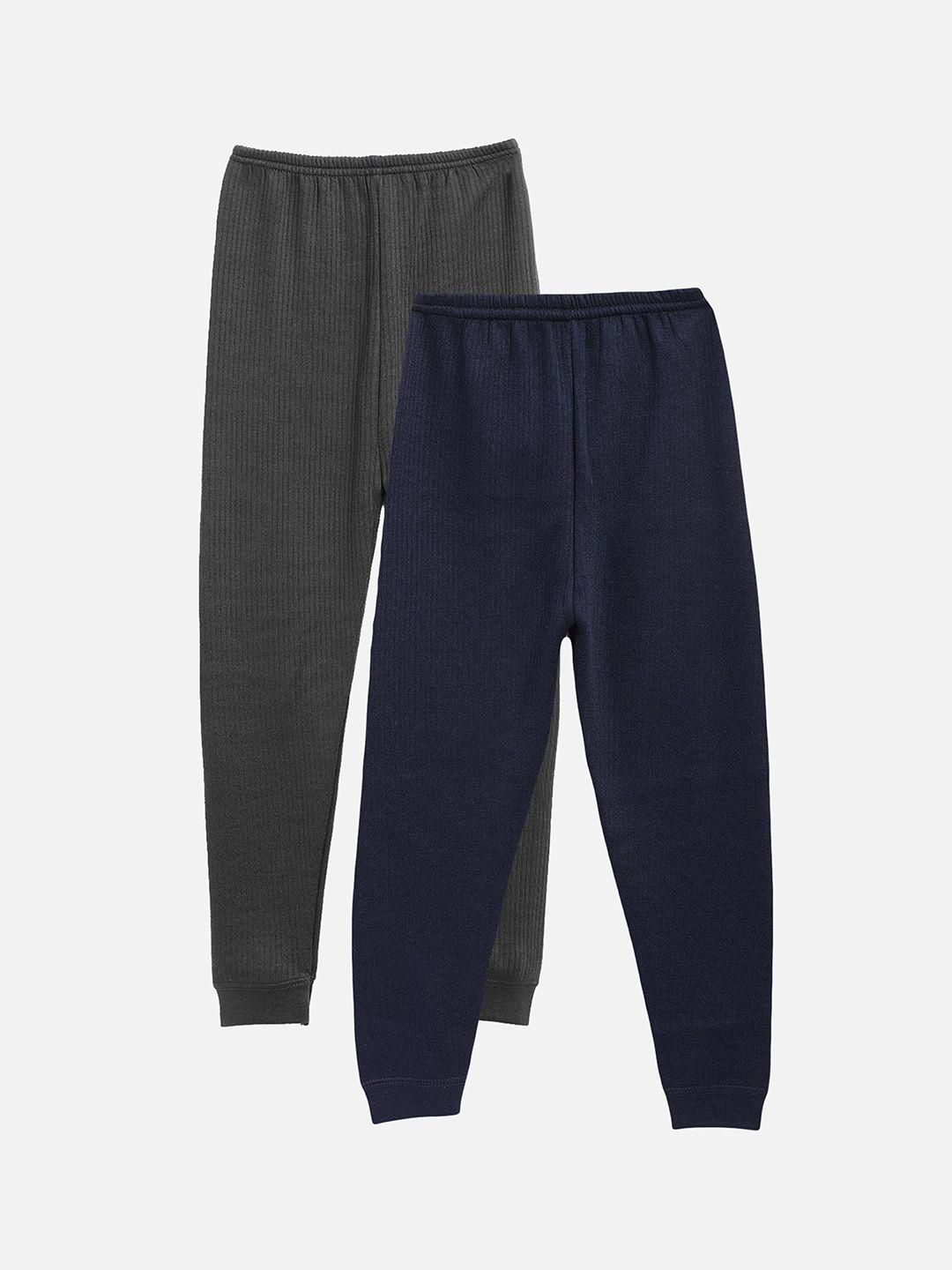 kanvin boys pack of 2 navy blue and charcoal solid thermal bottoms