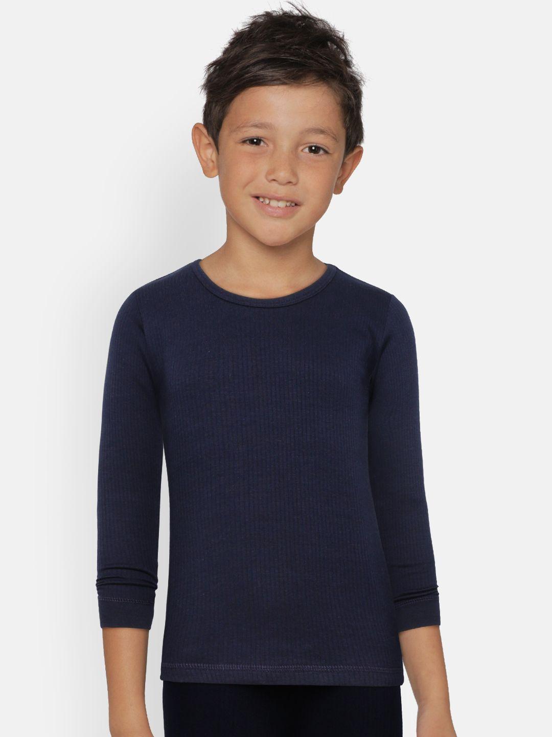 kanvin boys pack of 2 navy blue ribbed thermal t-shirts