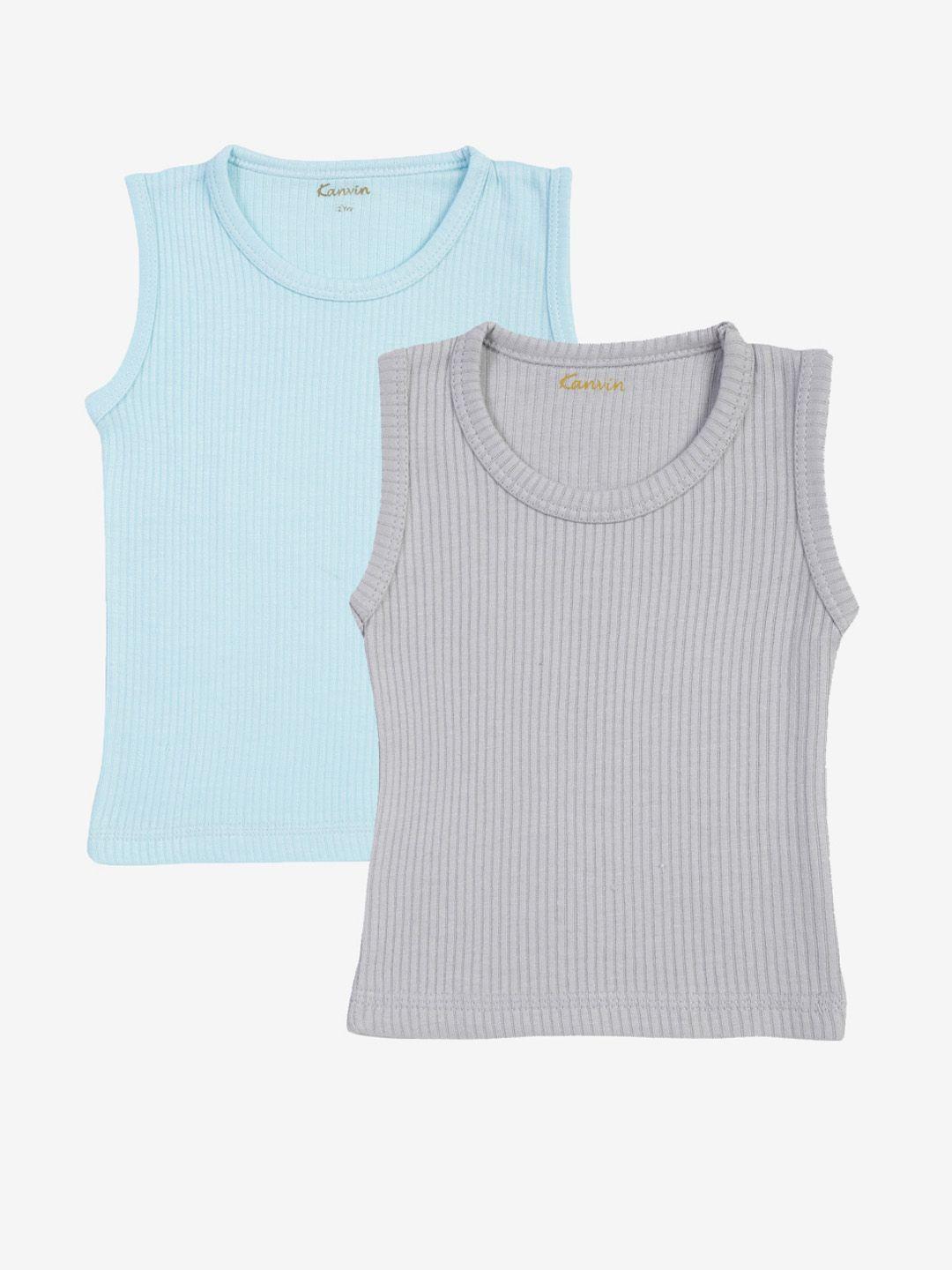 kanvin boys pack of 2 turquoise & grey ribbed cotton thermal tops