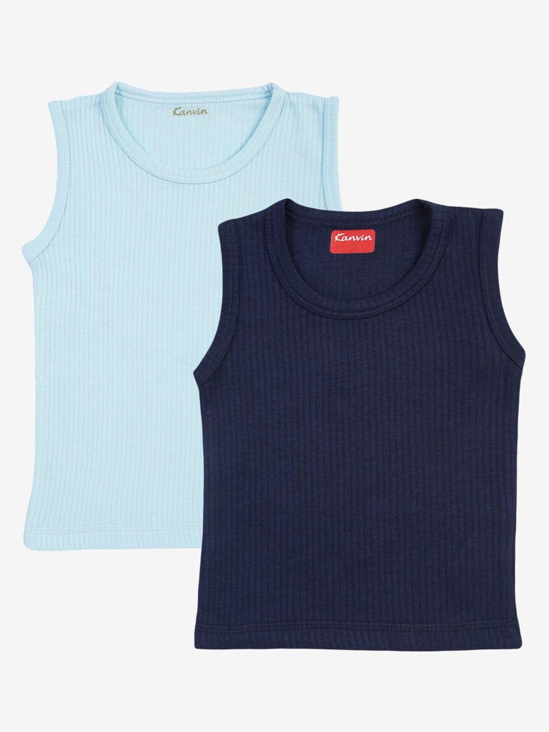 kanvin boys pack of 2 turquoise & navy blue ribbed cotton thermal tops