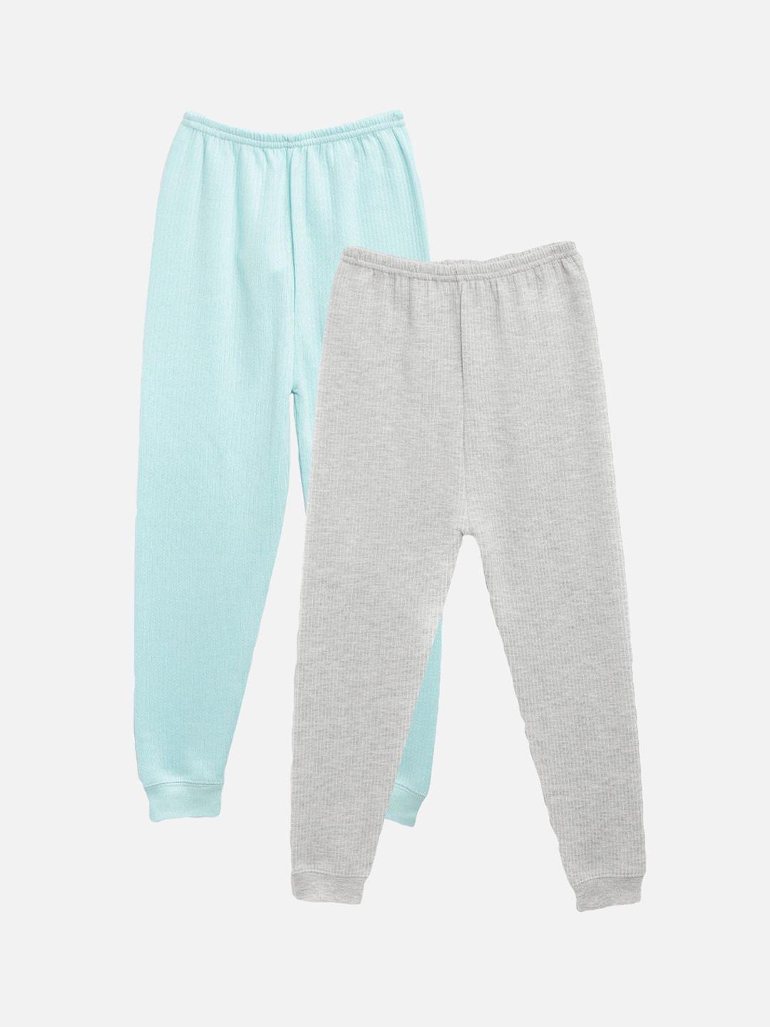 kanvin boys pack of 2 turquoise blue & grey solid thermal bottoms