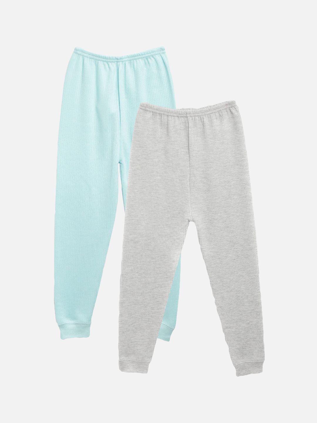 kanvin boys pack of 2 turquoise blue & grey solid thermal bottoms