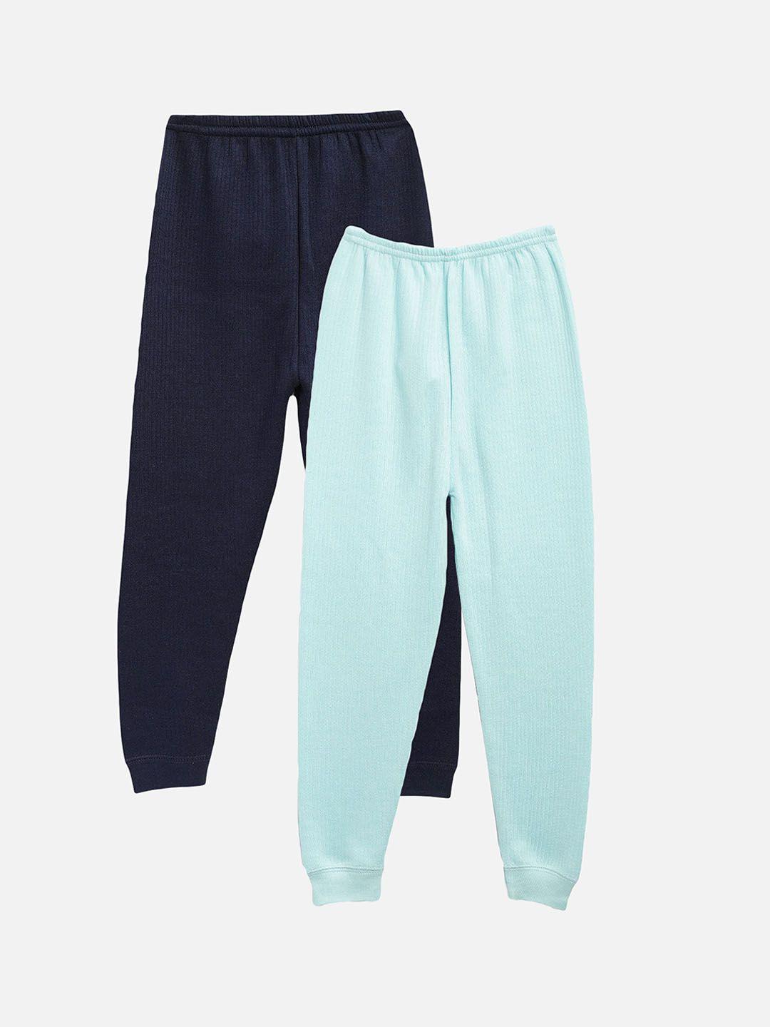 kanvin boys pack of 2 turquoise blue & navy blue solid thermal bottoms