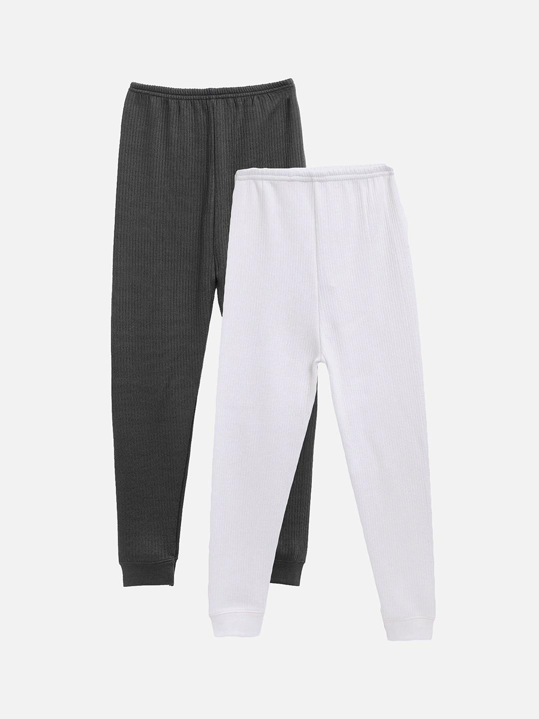 kanvin boys pack of 2 white and charcoal thermal bottoms