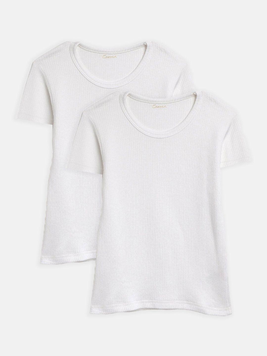 kanvin boys pack of 2 white solid thermal t-shirts