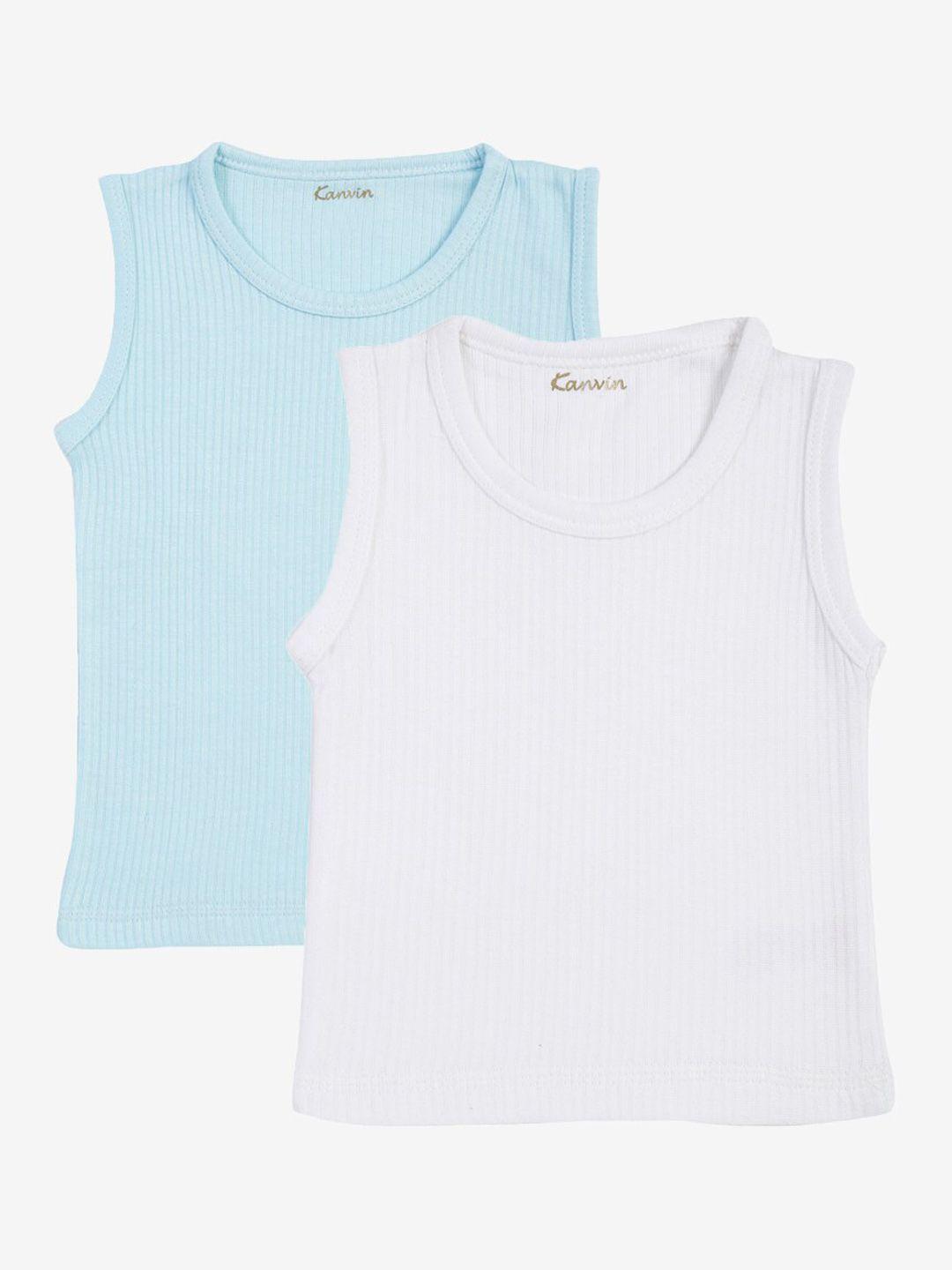 kanvin boys turquoise blue & white pack of 2 solid cotton thermal tops