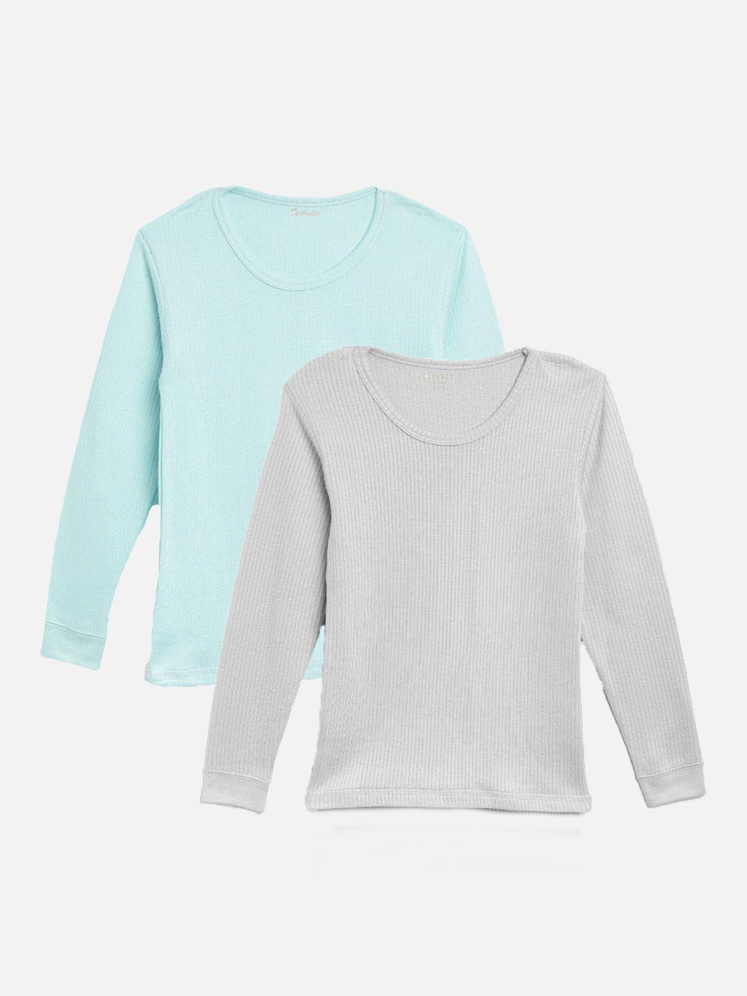 kanvin boys turquoise blue and grey pack of 2 solid thermal tops