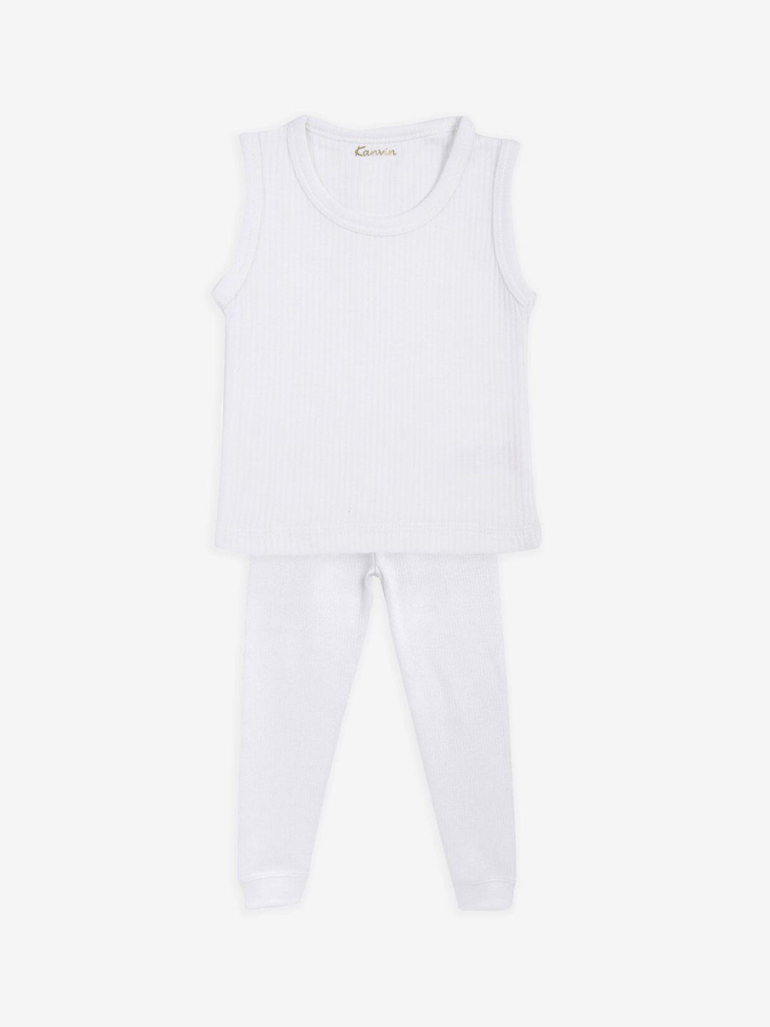 kanvin boys white ribbed thermal set