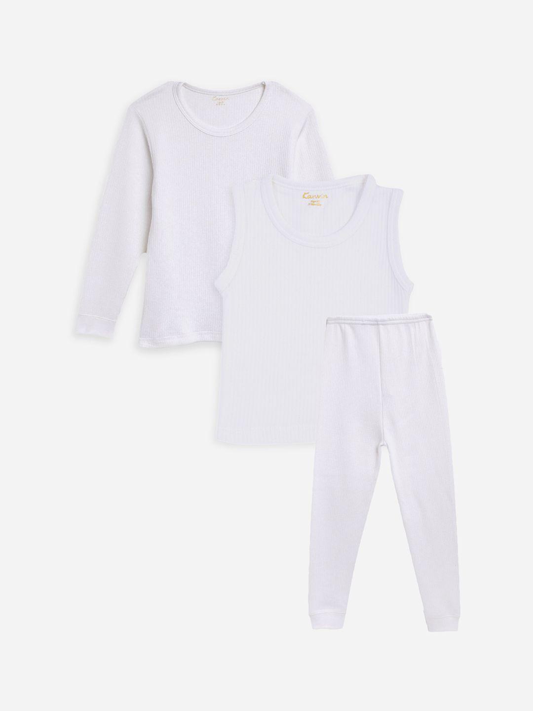 kanvin boys white self design thermal set