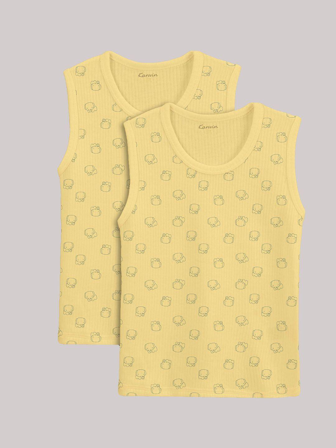 kanvin boys yellow pack of 2 printed thermal tops