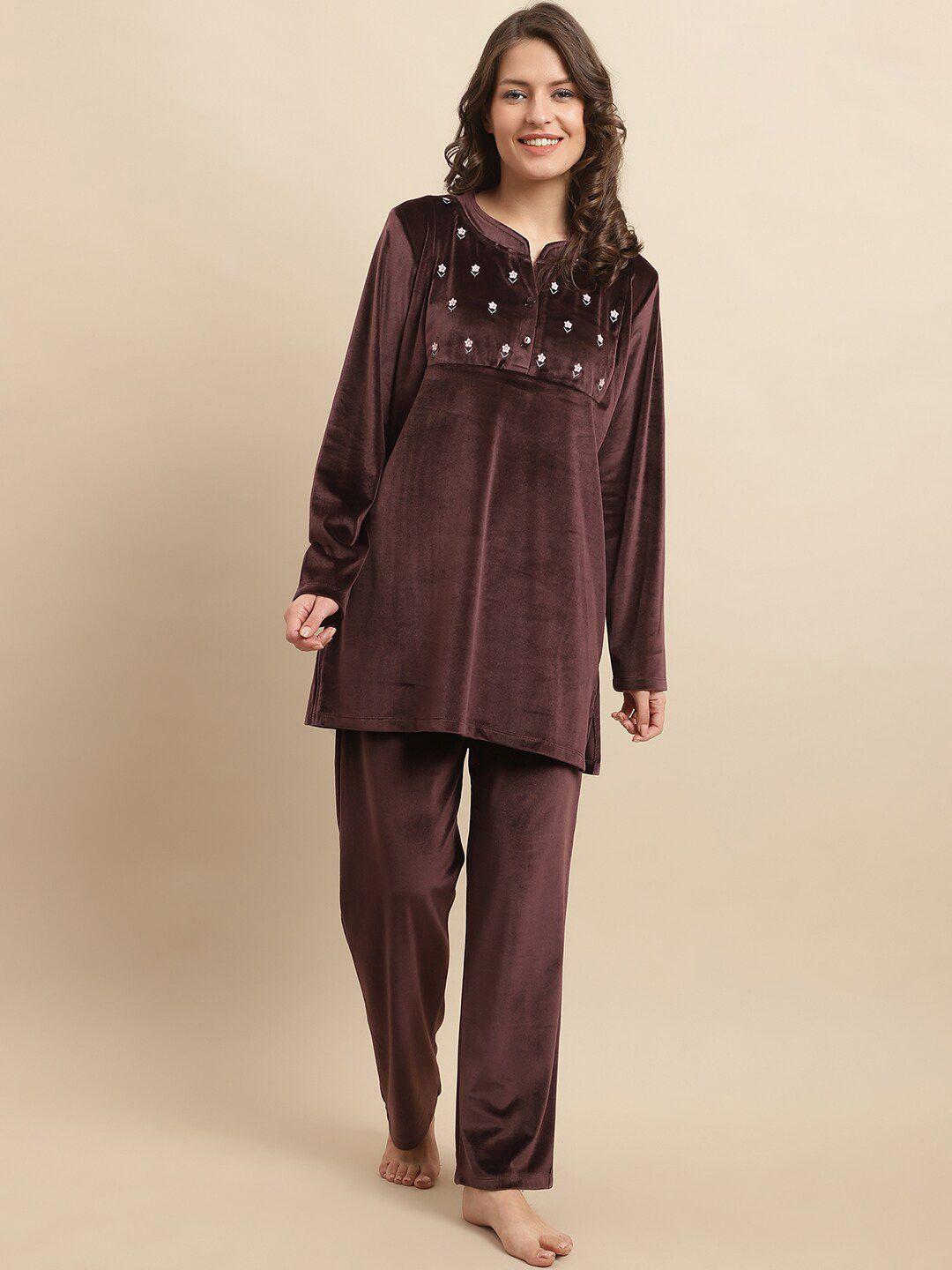 kanvin floral embroidered night suit