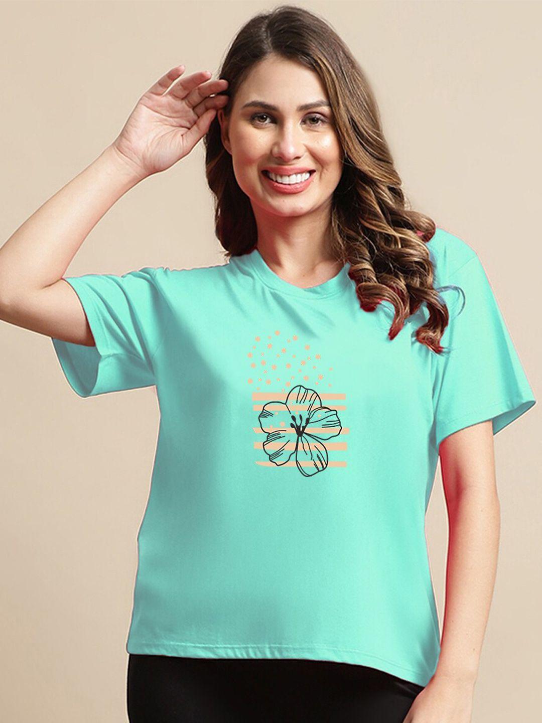 kanvin floral printed drop-shoulder sleeves oversized t-shirt
