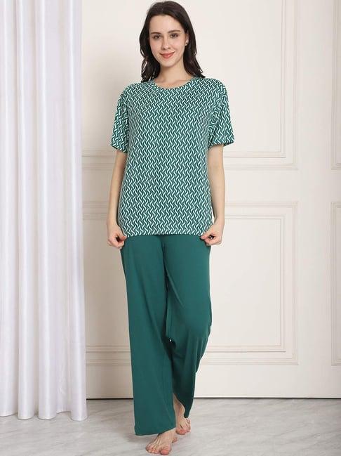 kanvin green cotton printed top pyjamas set