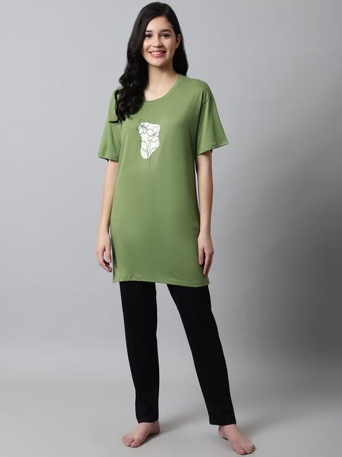 kanvin green printed top pyjamas set