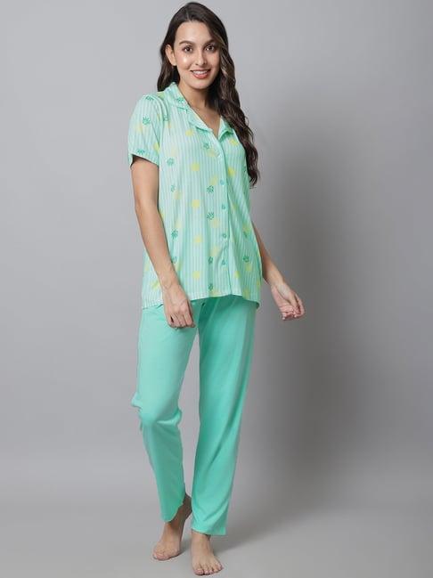 kanvin green printed top pyjamas set