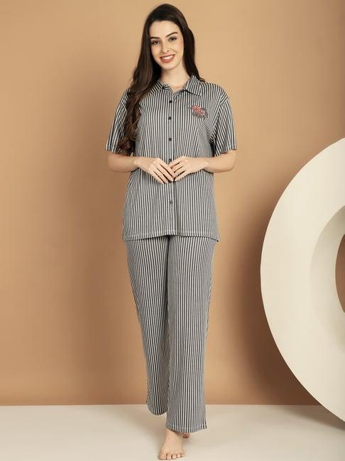 kanvin grey cotton printed shirt pyjamas set