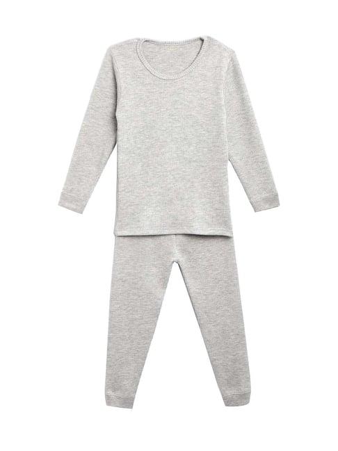 kanvin kids grey regular fit thermal top & pants set