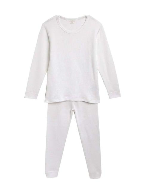 kanvin kids white regular fit thermal top & pants set