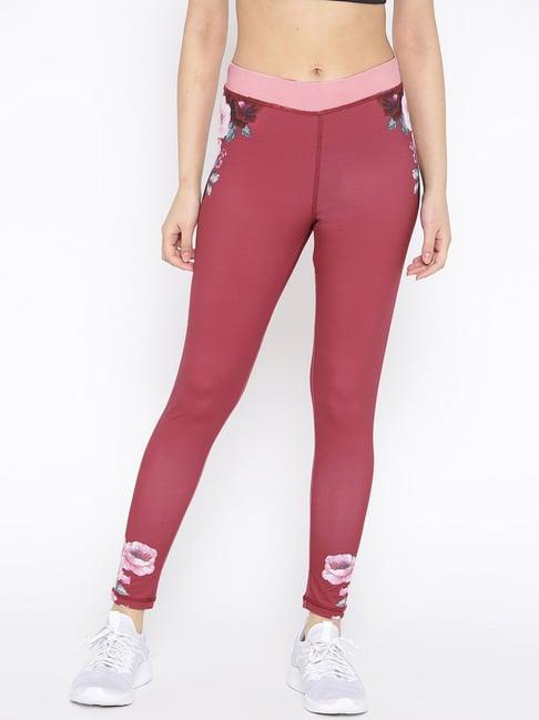 kanvin maroon regular fit printed tights