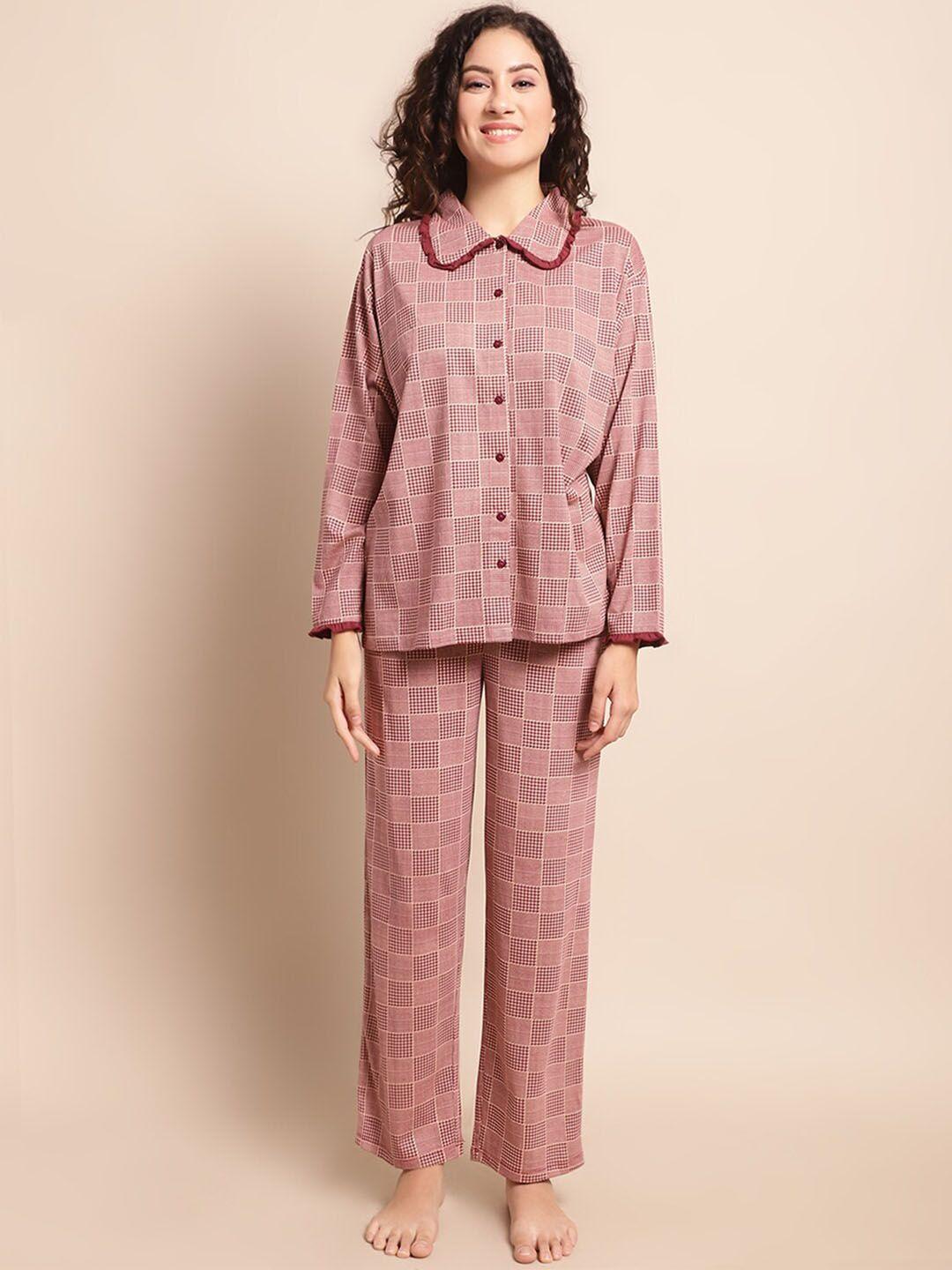 kanvin mauve geometric printed night suit