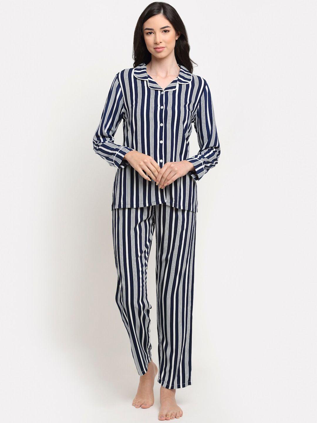 kanvin navy blue & white striped shirt & pyjamas