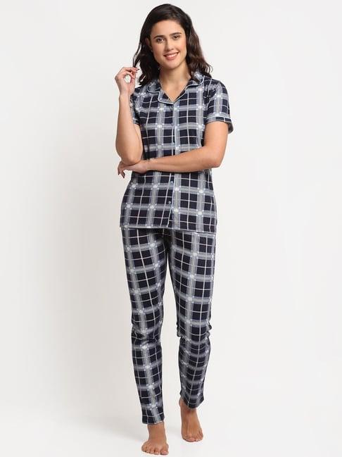 kanvin navy checks pajama set