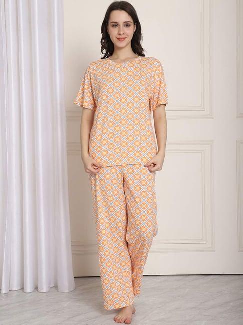 kanvin orange cotton printed top pyjamas set