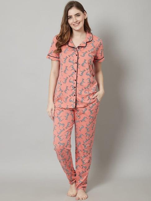 kanvin orange printed top pyjamas set