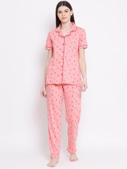 kanvin peach floral print shirt with pyjamas
