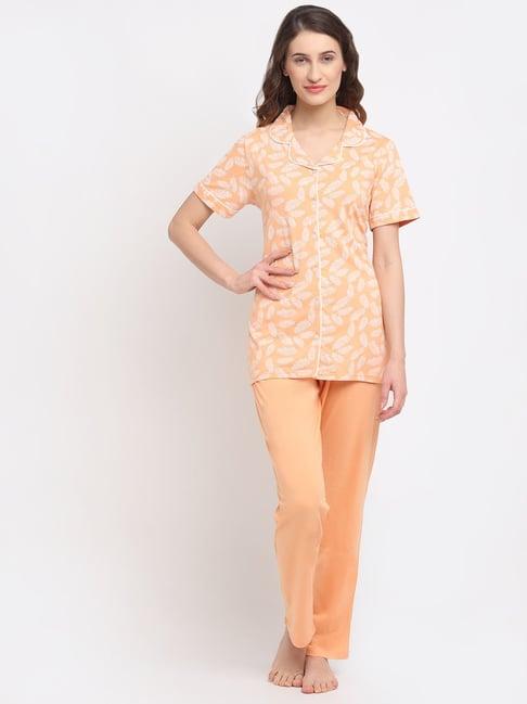 kanvin peach printed shirt with pyajmas