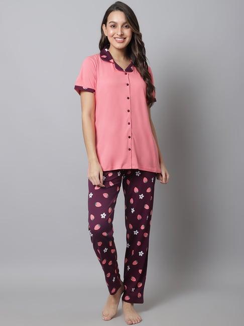 kanvin pink & purple printed top pyjamas set