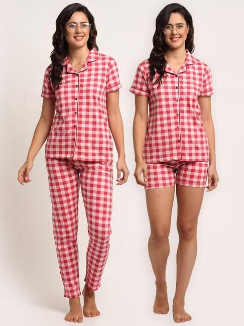 kanvin pink checks top with pajama and shorts