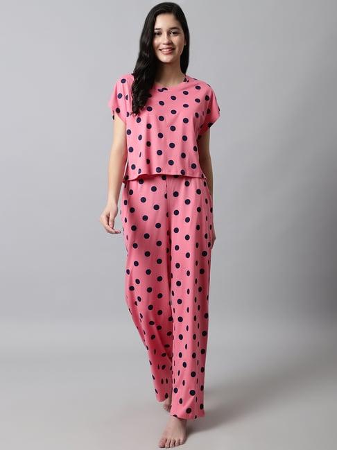 kanvin pink cotton printed top pyjamas set