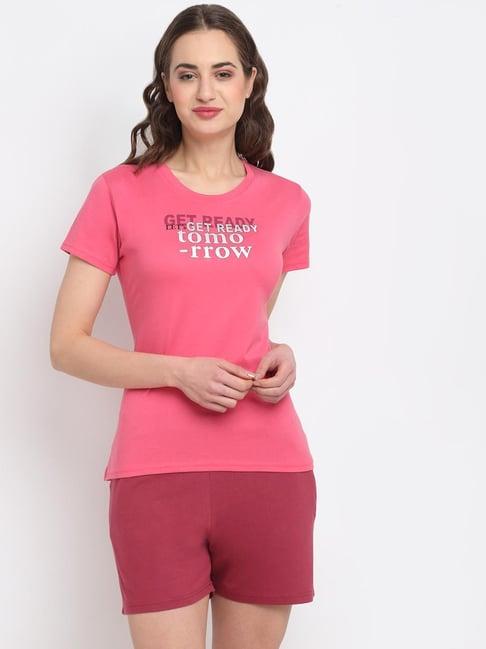 kanvin pink graphic print shorts set