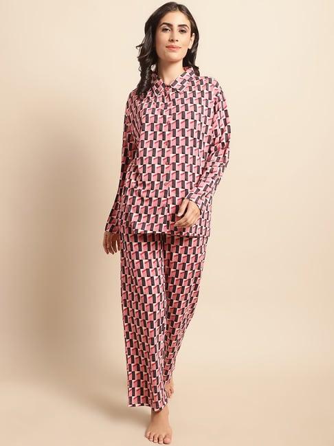 kanvin pink printed shirt with pyjamas