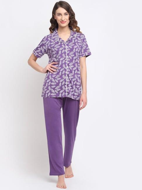 kanvin purple printed shirt with pyajmas