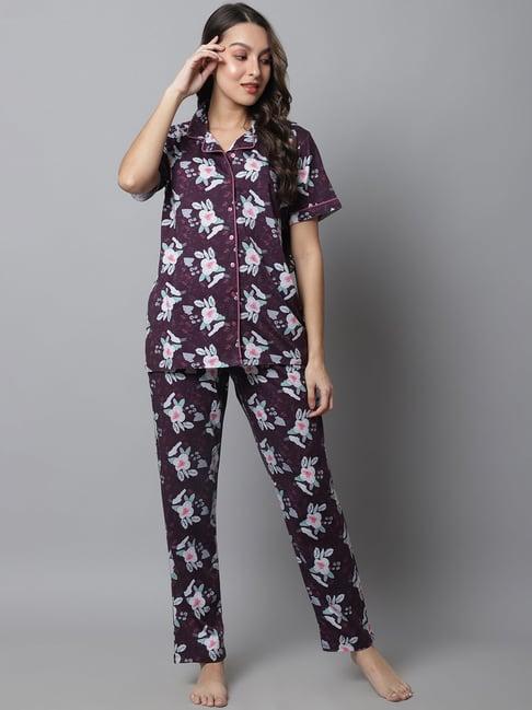 kanvin purple printed top pyjamas set