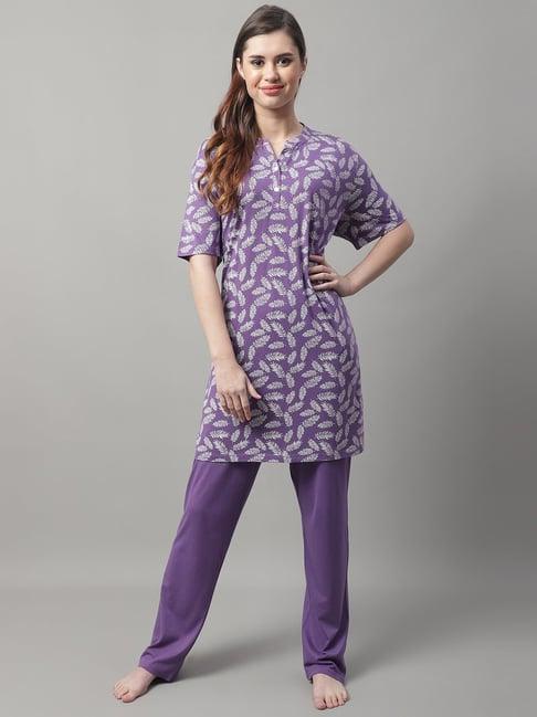 kanvin purple printed top pyjamas set
