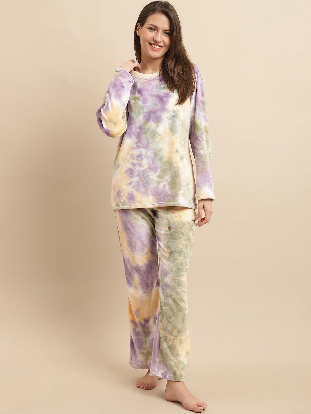 kanvin purple tie and dyed long sleeves velvet night suit