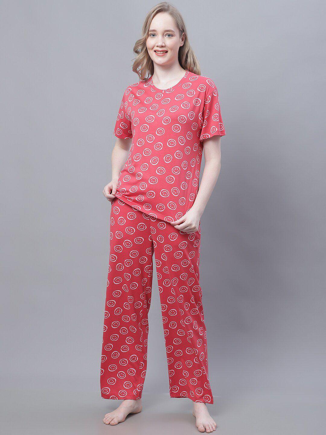 kanvin red & white conversational printed night suit