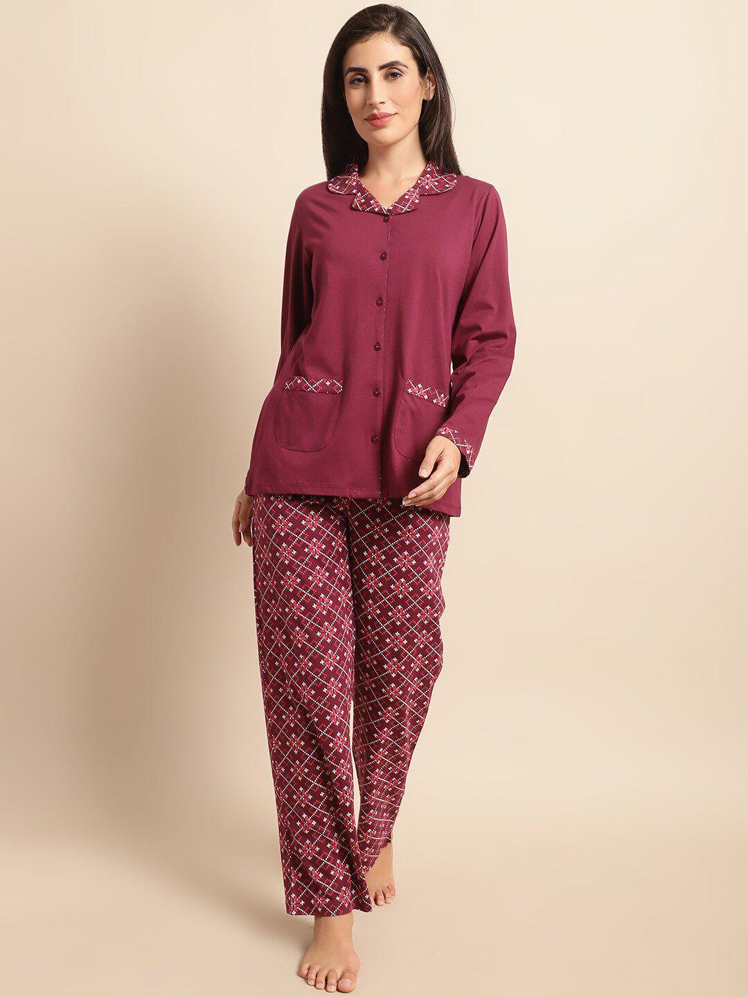 kanvin red & white modal night suit